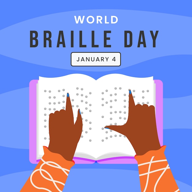 Platte wereld braille dag illustratie