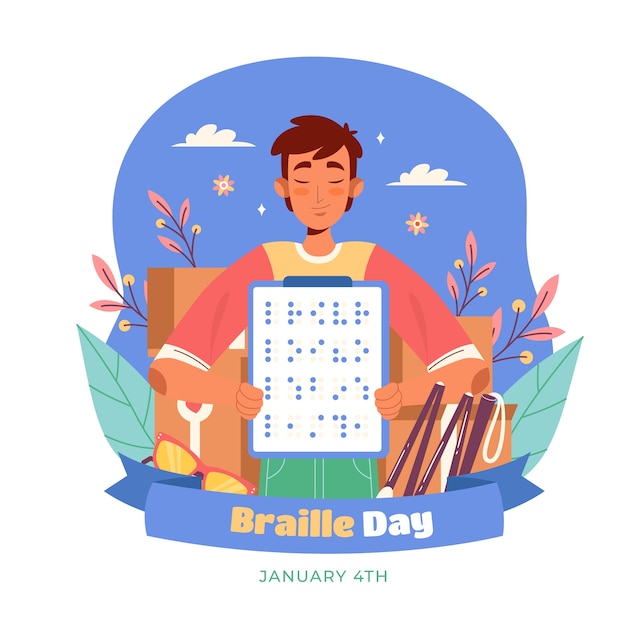 Vector platte wereld braille dag illustratie