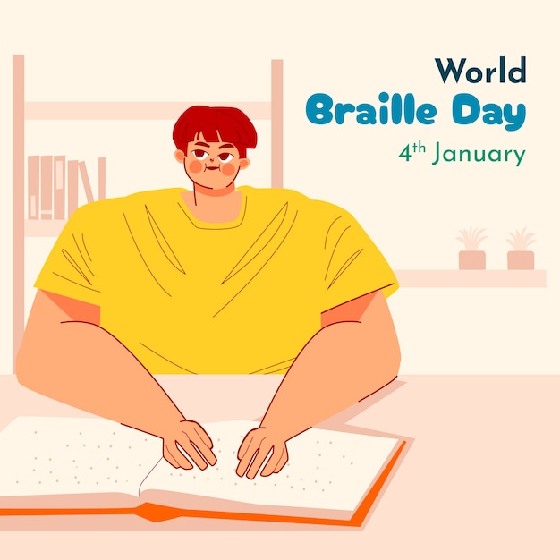 Platte wereld braille dag illustratie