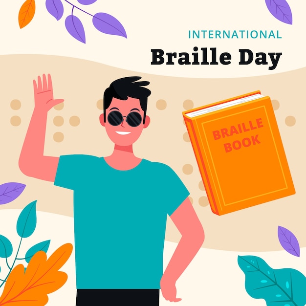 Vector platte wereld braille dag viering illustratie