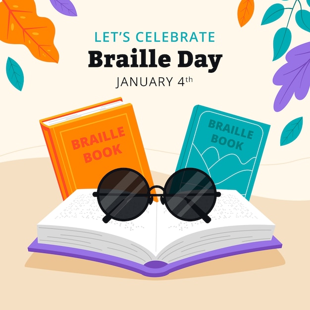 Vector platte wereld braille dag viering illustratie