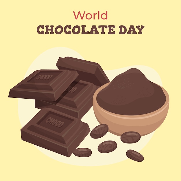 Platte wereld chocolade dag illustratie