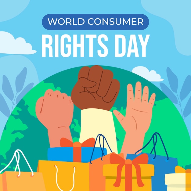 Platte wereld consumentenrechten dag illustratie