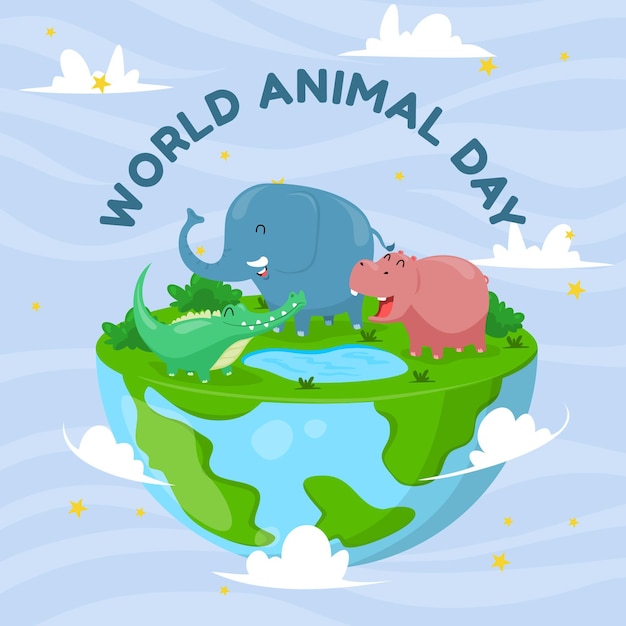 Platte wereld dierendag illustratie