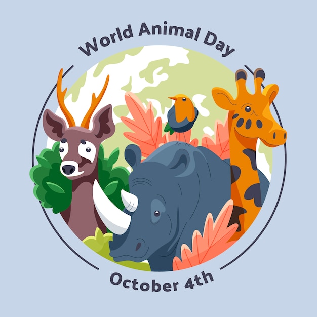 Platte wereld dierendag illustratie