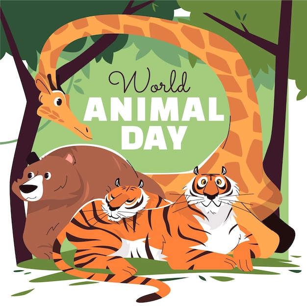 Platte wereld dierendag illustratie