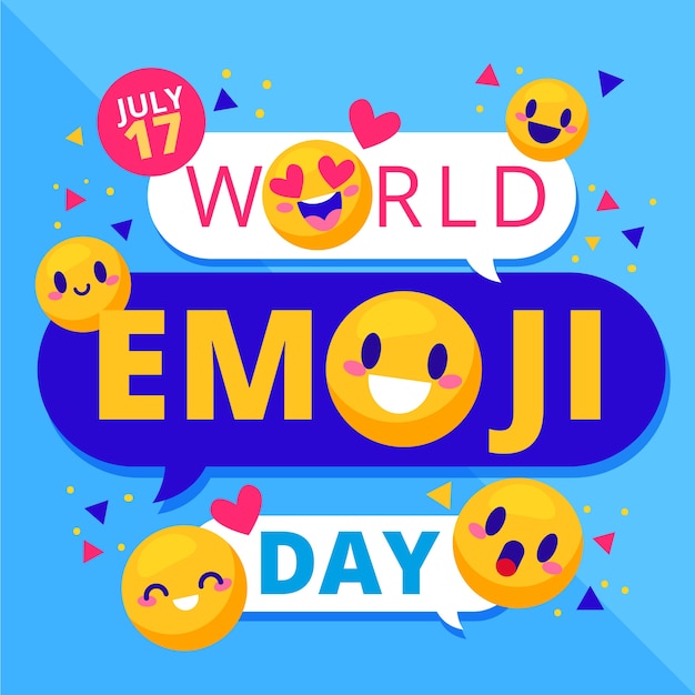 Platte wereld emoji dag illustratie met emoticons