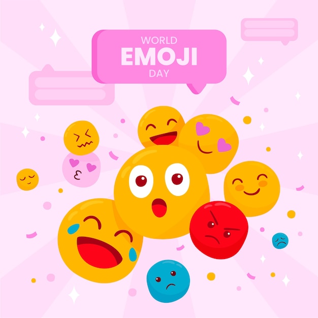 Platte wereld emoji dag illustratie met emoticons