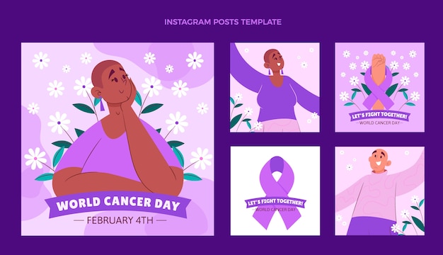 Vector platte wereld kanker dag instagram posts collectie