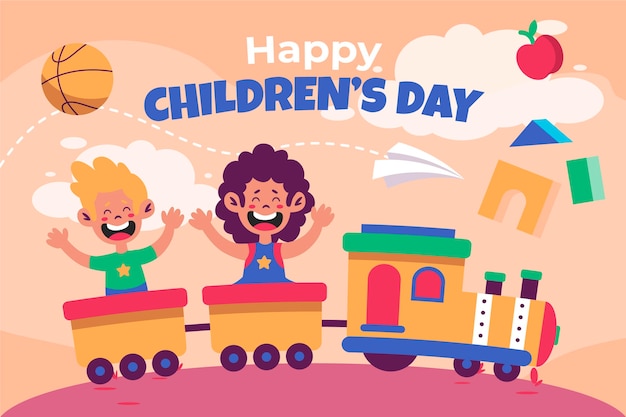 Platte wereld kinderdag illustratie