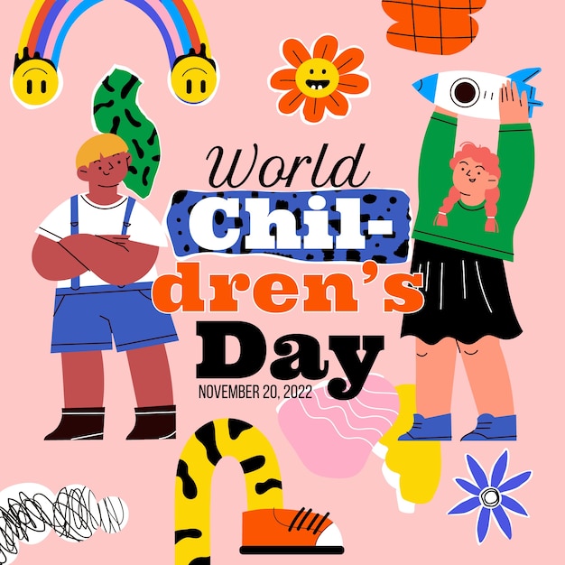 Platte wereld kinderdag illustratie