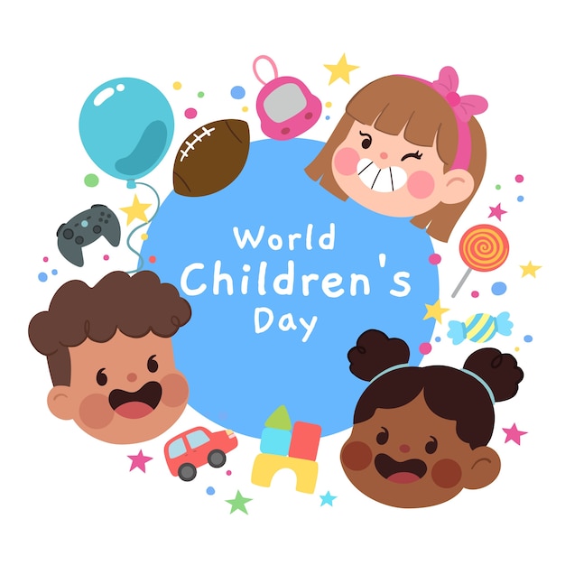 Vector platte wereld kinderdag illustratie