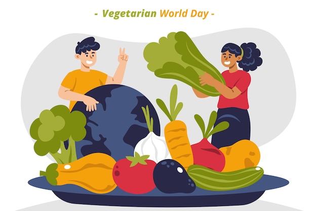 Platte wereld vegetarische dag illustratie