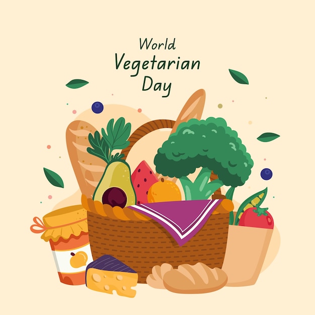 Vector platte wereld vegetarische dag illustratie