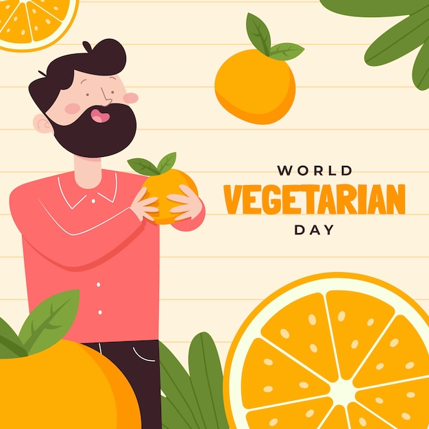 Vector platte wereld vegetarische dag illustratie