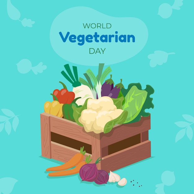 Vector platte wereld vegetarische dag illustratie