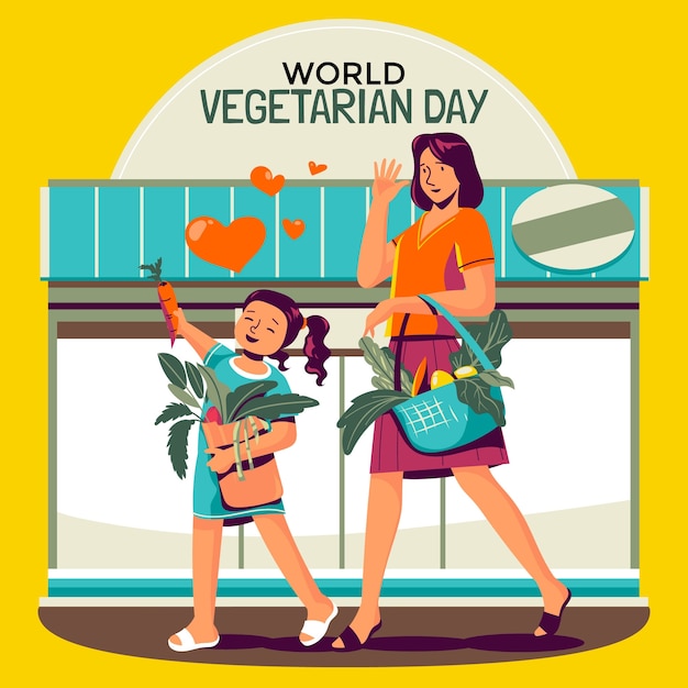 Platte wereld vegetarische dag illustratie