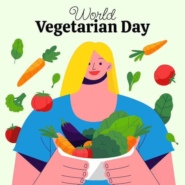 Platte wereld vegetarische dag illustratie