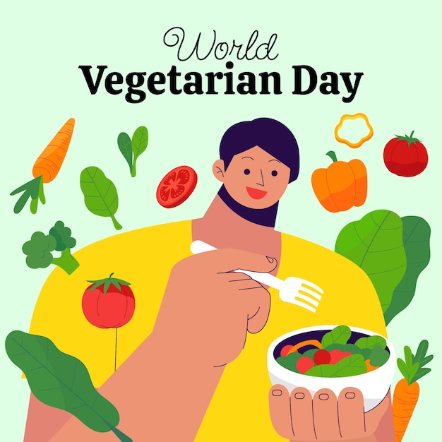 Platte wereld vegetarische dag illustratie