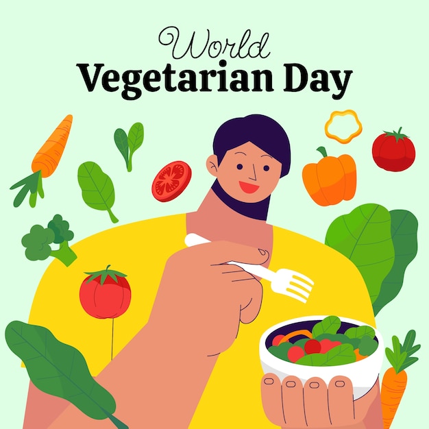 Vector platte wereld vegetarische dag illustratie