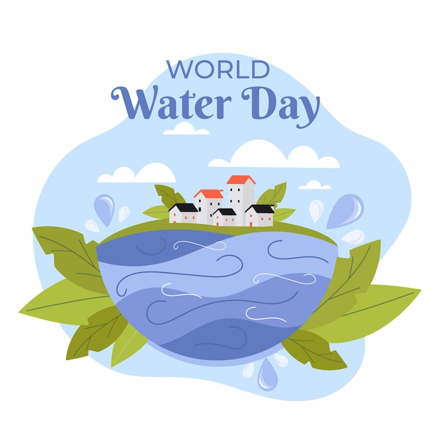 Platte wereld water dag illustratie