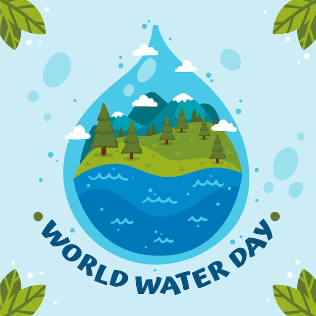 Platte wereld water dag illustratie