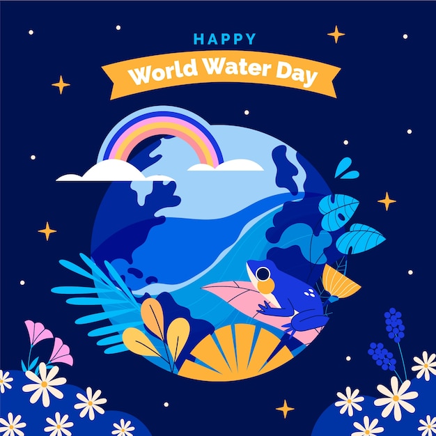 Platte wereld water dag illustratie
