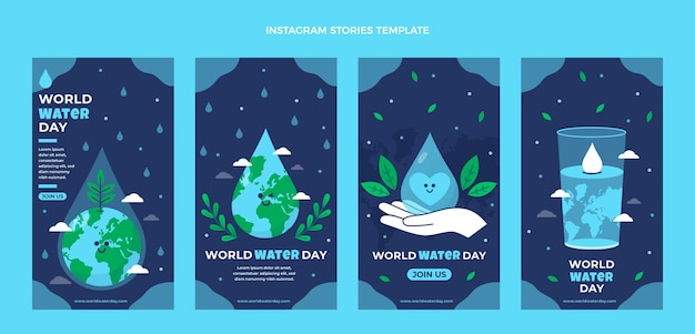 Vector platte wereld water dag instagram verhalencollectie