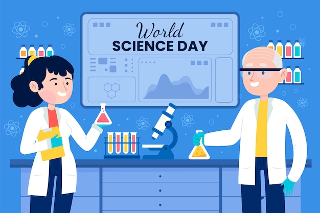 Platte wereld wetenschap dag achtergrond