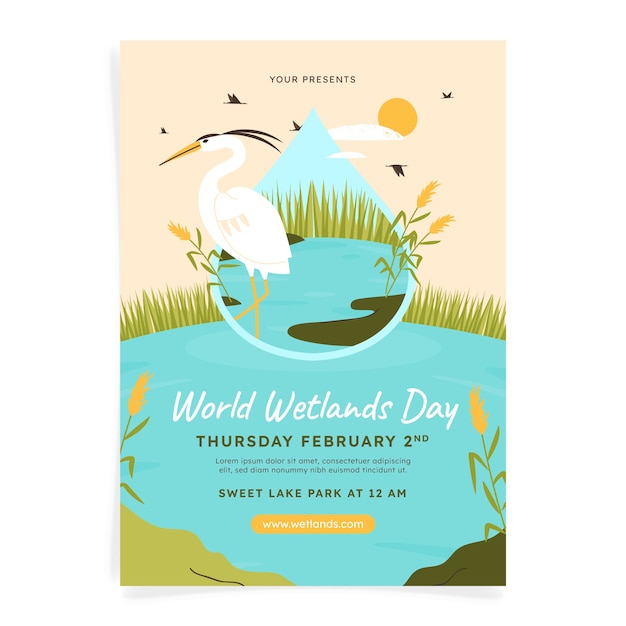 Platte wereld wetlands dag verticale poster sjabloon