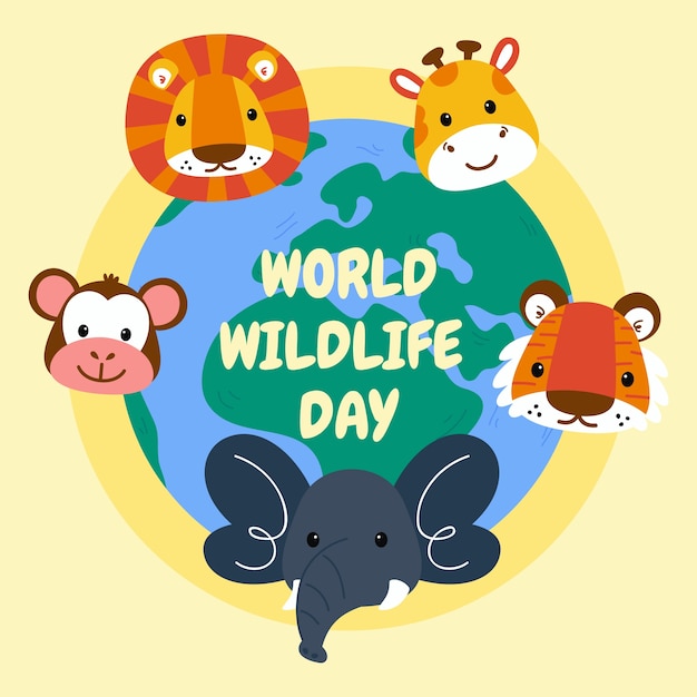 Platte wereld wildlife dag illustratie