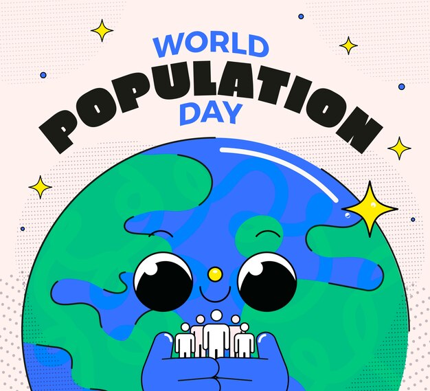 Platte wereldbevolking dag achtergrond met planeet