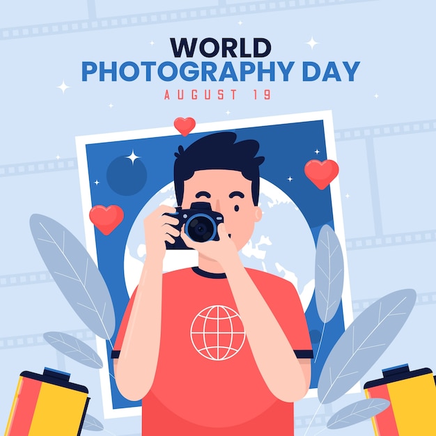 Vector platte wereldfotografie dag illustratie