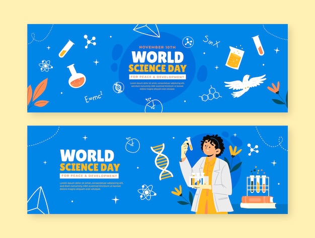 Vector platte wereldwetenschapsdag horizontale banners set