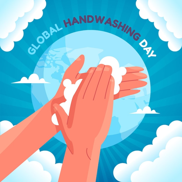 Platte wereldwijde handwasdag illustratie