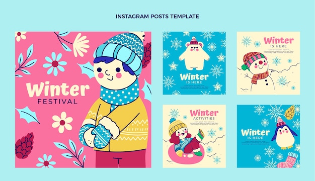 Vector platte winter instagram posts collectie