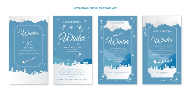 Vector platte winter instagram verhalencollectie