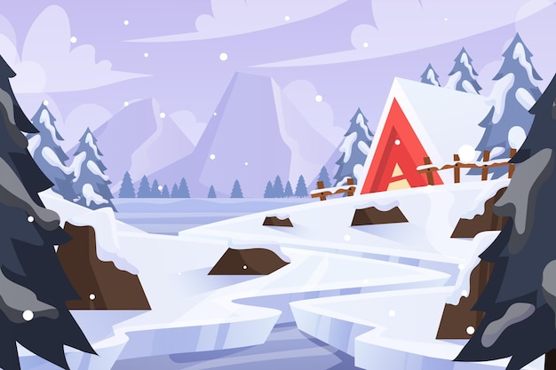 Vector platte winterlandschap illustratie