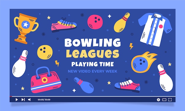 Vector platte youtube-thumbnail voor bowlingtoernooi