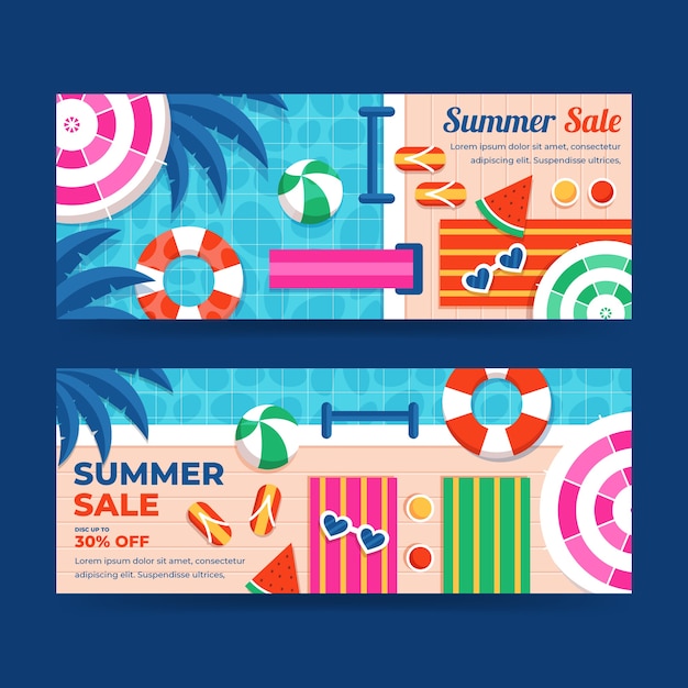 Vector platte zomerverkoop horizontale banners set