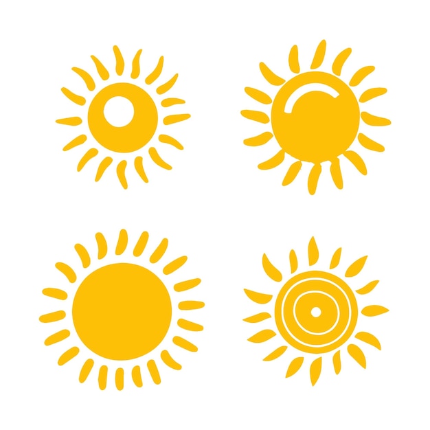Platte zon pictogram Zon pictogram Doodle zonnen set