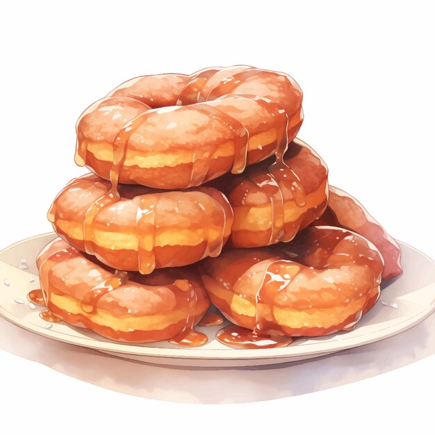 Vector platter of a pile of dougnuts watercolor paint