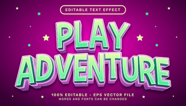 Gioca all'effetto di testo 3d a colori chiari di avventura e all'effetto di testo modificabile