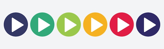 Play button icon set Multicolored buttons in flat style