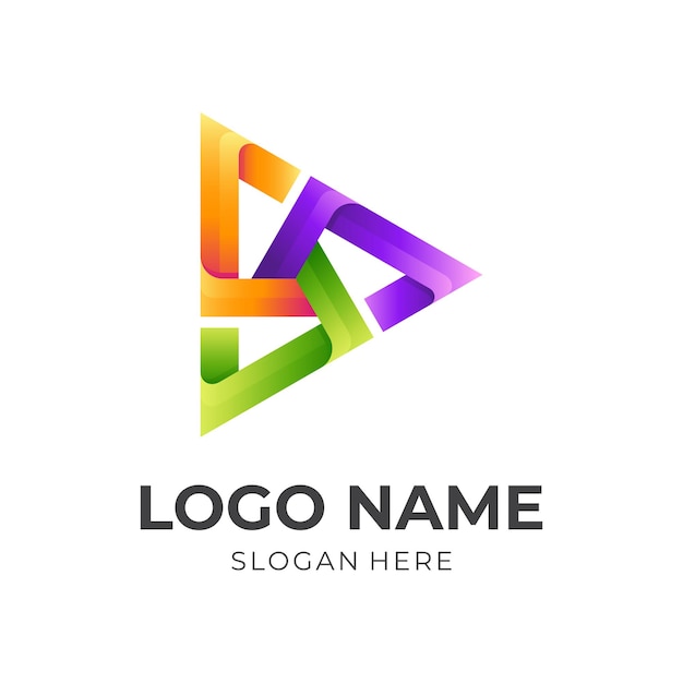 Дизайн логотипа кнопки воспроизведения с 3d красочным стилем