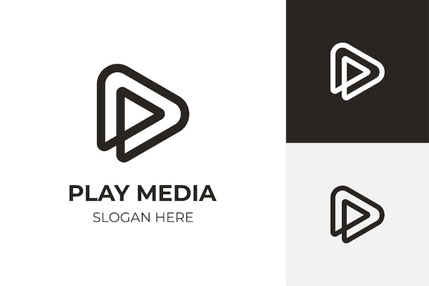 Play button for media app logo design with initial letter p line logo Streaming service app Logotype Multimedia player icon design element for Music and movie start sign audio and video editor logo