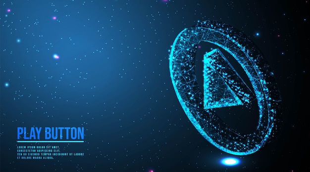 Play button Playing video  music streaming abstract low poly wireframe mesh design from connecting dot and line vector illustrationfuturistic design on dark blue background