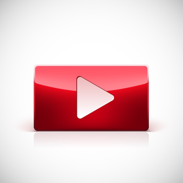 Play button, red glossy button with white triangle turned right