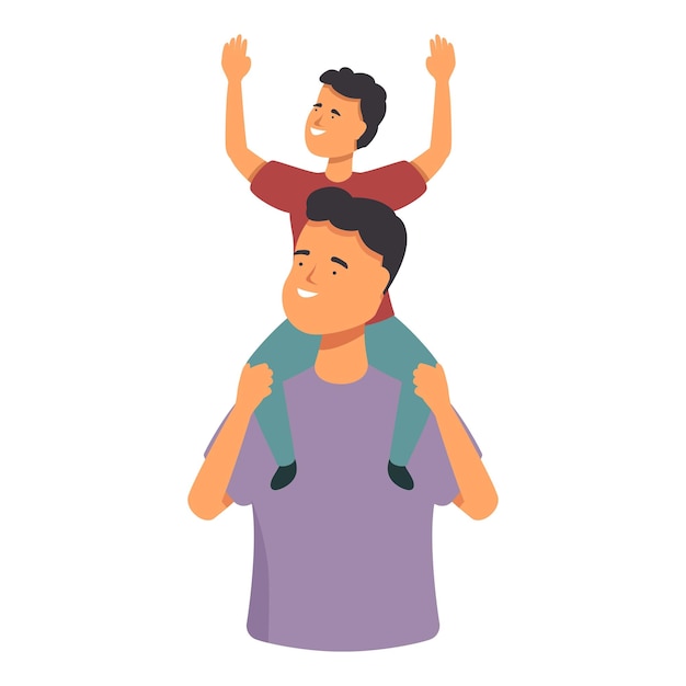 Vector play father day icon cartoon vector children on shoulders