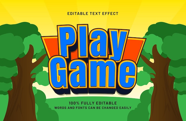 Vector play game 3d editable text effect